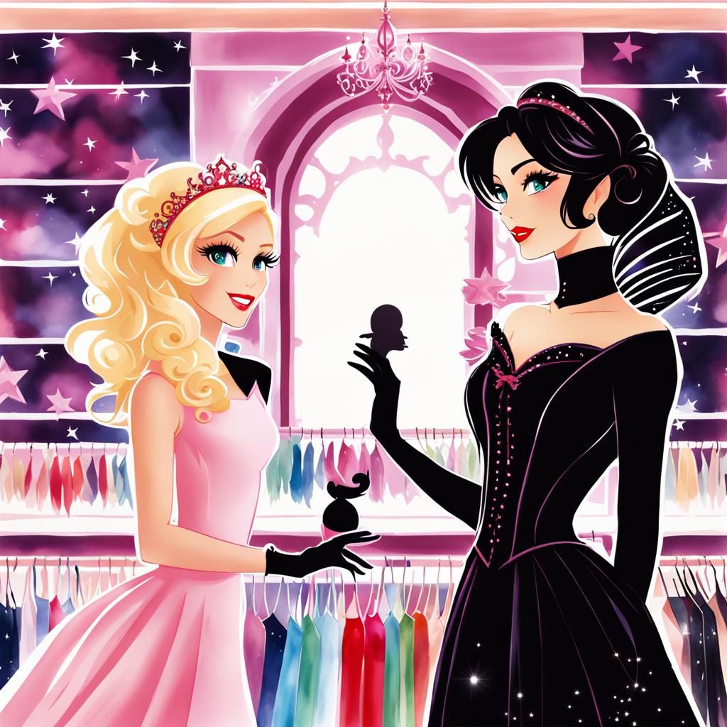 Princess and Servant Silhouette Art in Pienkowski Style