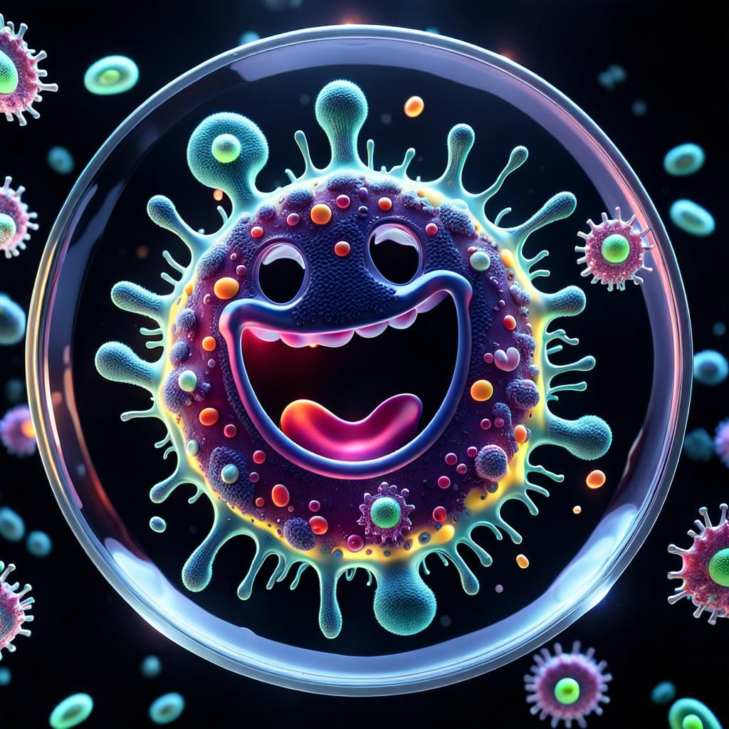 Smiling Amoeba in Petri Dish: 3D Render