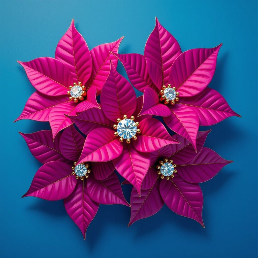 Glossy Magenta Poinsettias with Gold and Diamond Accents