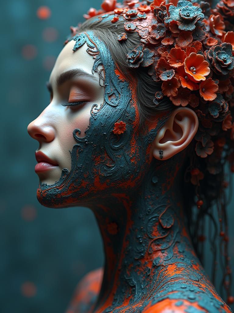 Abstract Cyberpunk Goddess of Euphoria in 3D