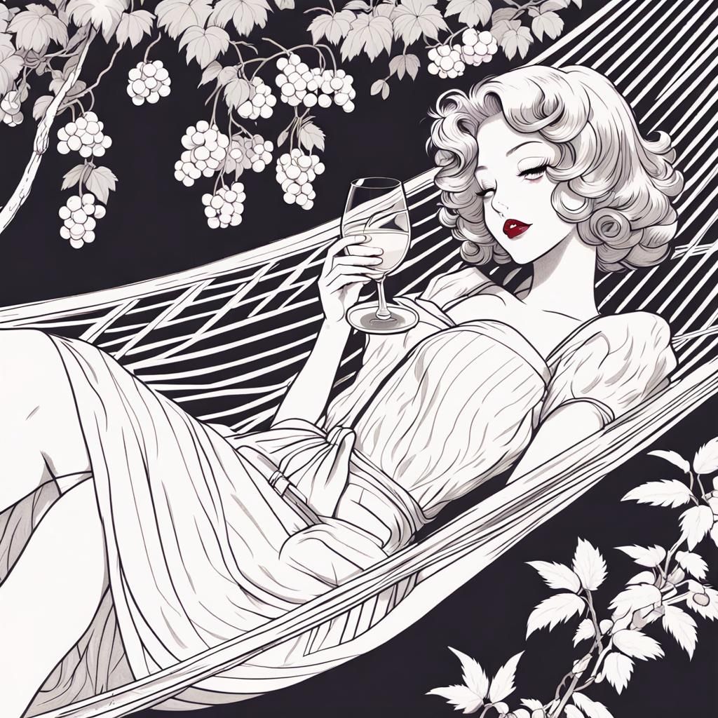 Girl in Hammock: Seductive Line Art Drawing