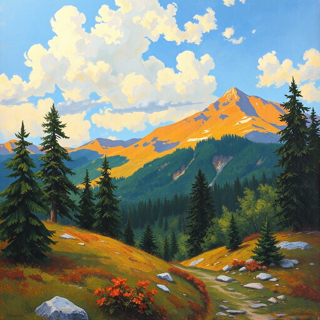 Serene Landscape Oil Painting in Impressionist Style