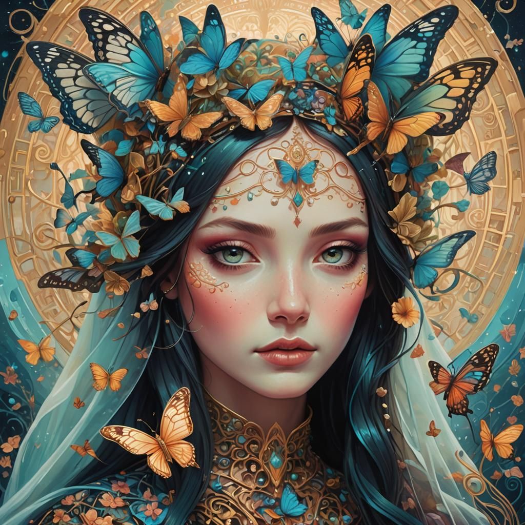 Woman with Butterfly Veil: Psychedelic Visionary Art