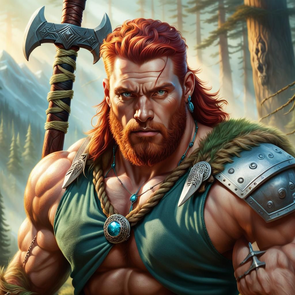 Detailed Barbarian Portrait in Romantic Realism Style