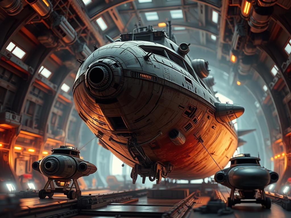 Retro-Futuristic Spaceship Diorama in Gritty Sci-Fi Style