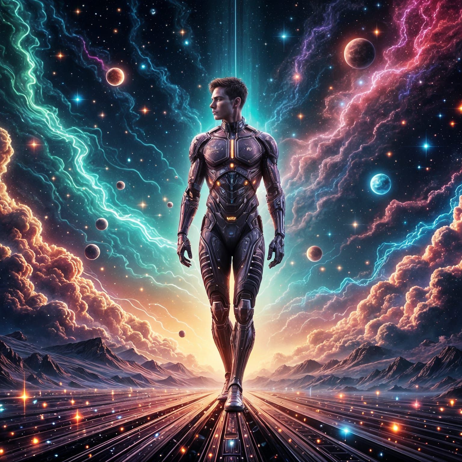 Glowing Cyborg Starship Navigator in Cosmic Deep Space