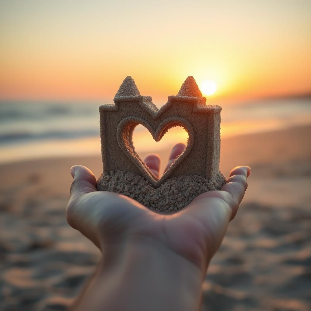 Heart-Shaped Sandcastle on Hand in Dreamy Style