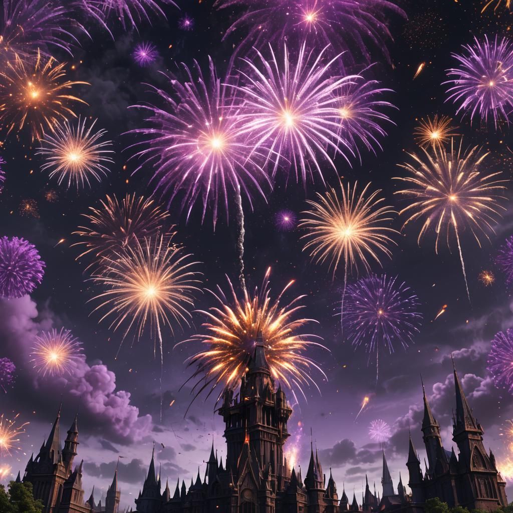 Purple Firework Bursts in a Black Sky