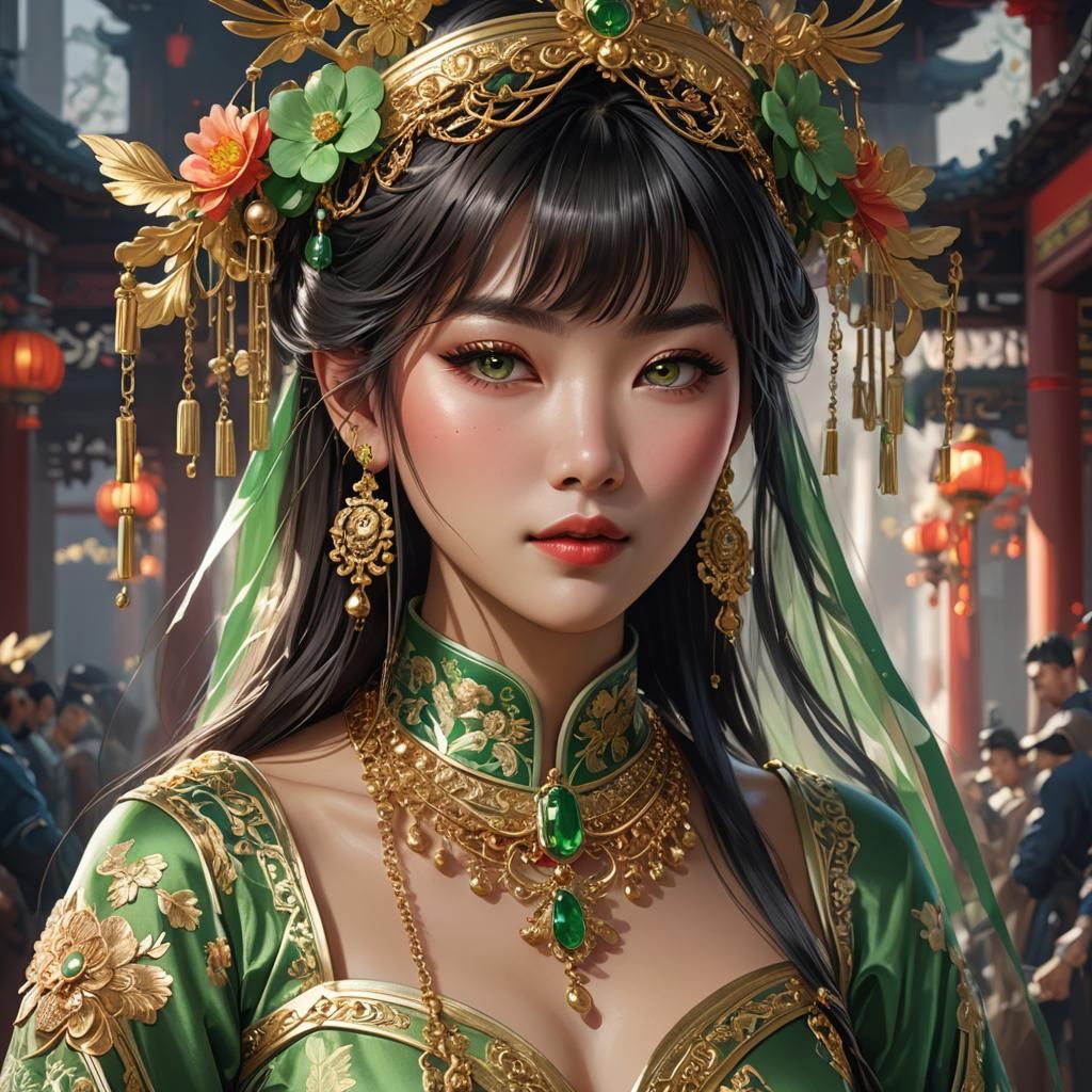 Chinese Girl in Royal Wedding Dress Portrait