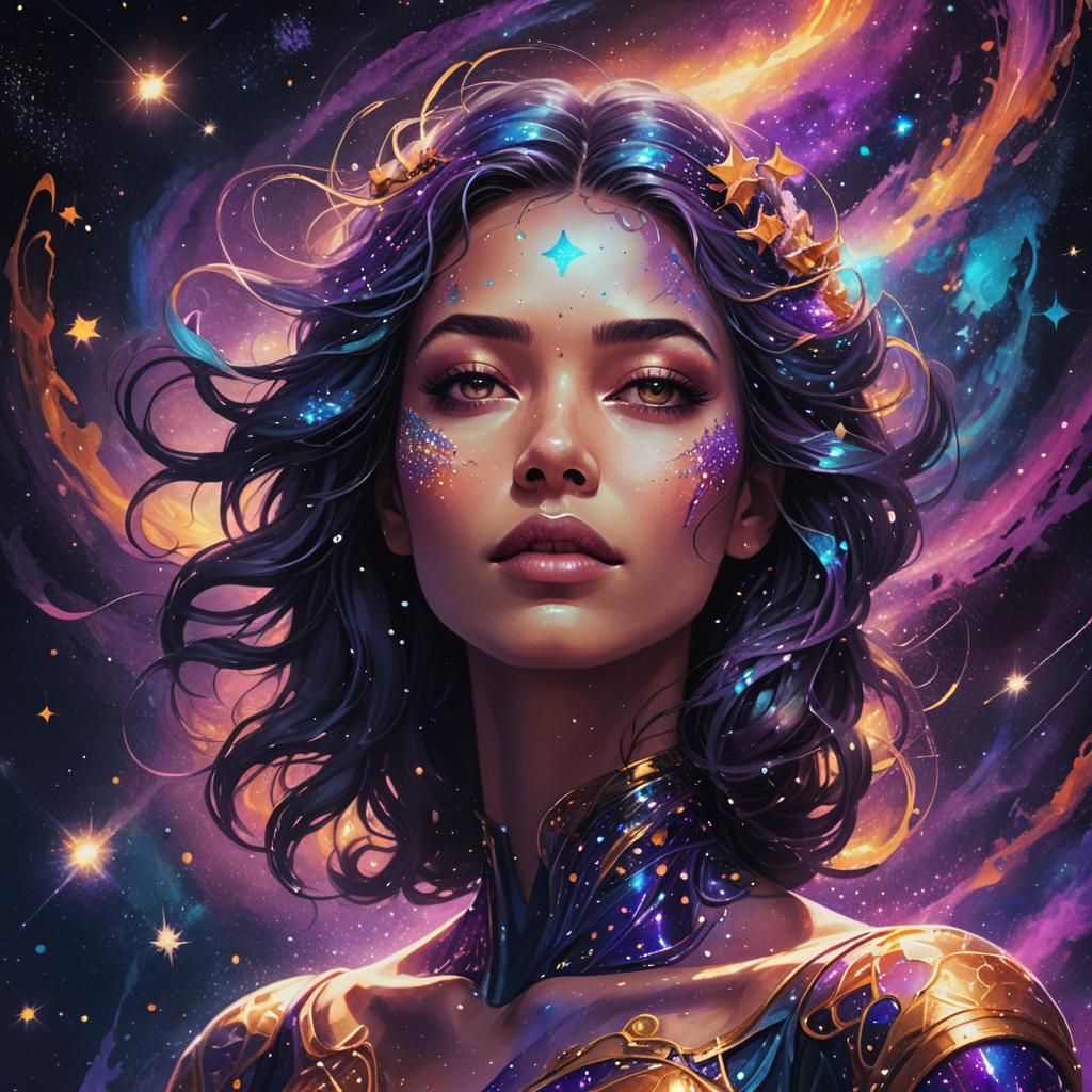 Ethereal Dream Girl Portrait in Cosmic Splash Art