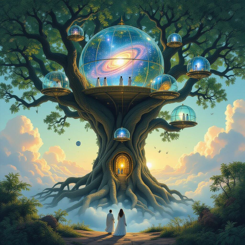 Cosmic Tree with Celestial Observatories: Surrealist Matte P...