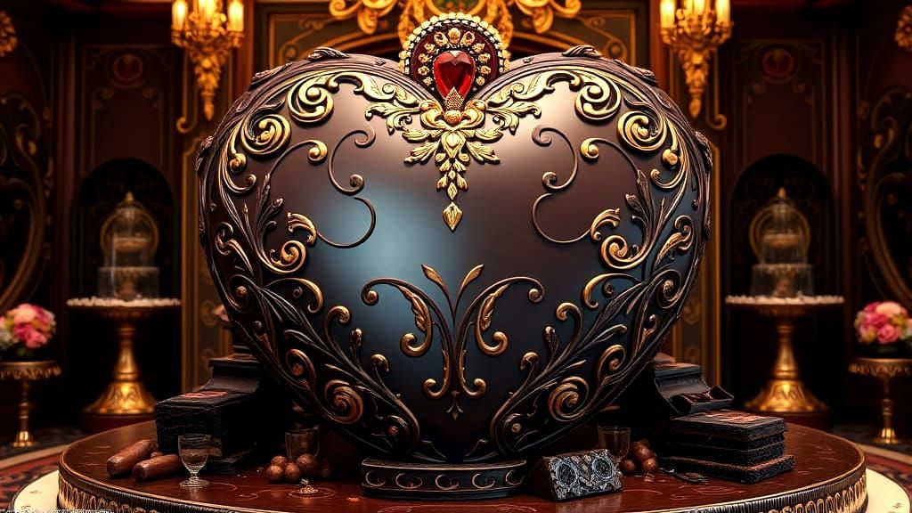 Heart-Shaped Chocolate Cake in Art Deco Style