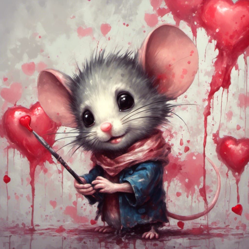 Cute Anime Mouse Painting a Love Heart