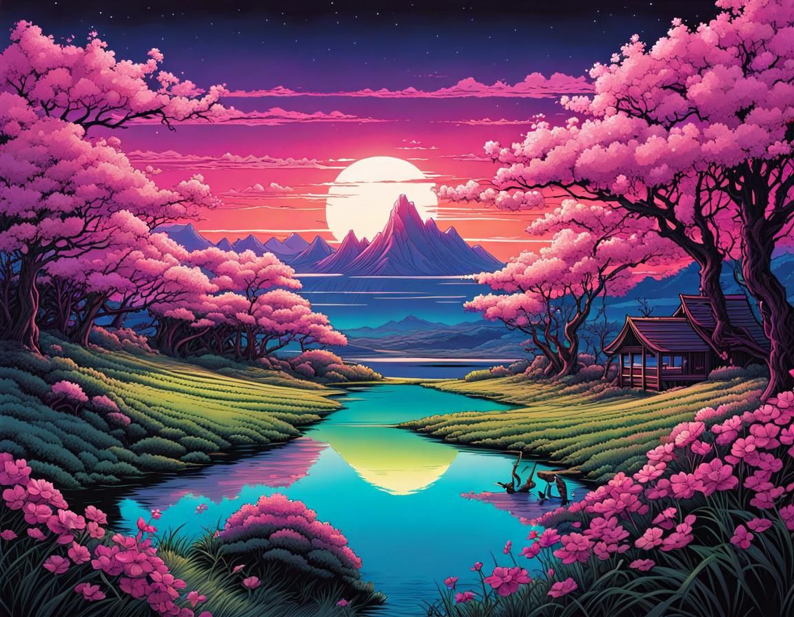 Vaporwave Sakura Grasshopper Comic Art