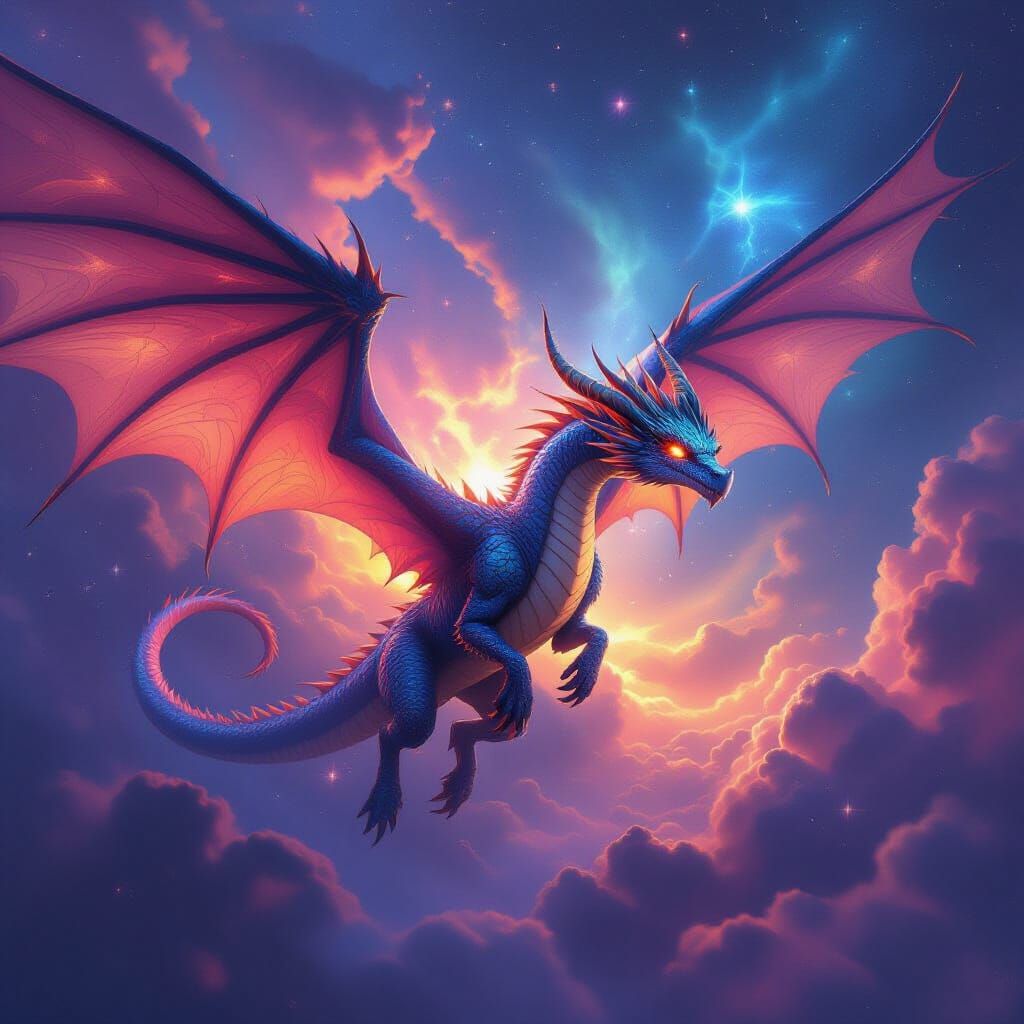 Star Dragon Soaring Through Nebula, Hyperdetailed Concept Ar...