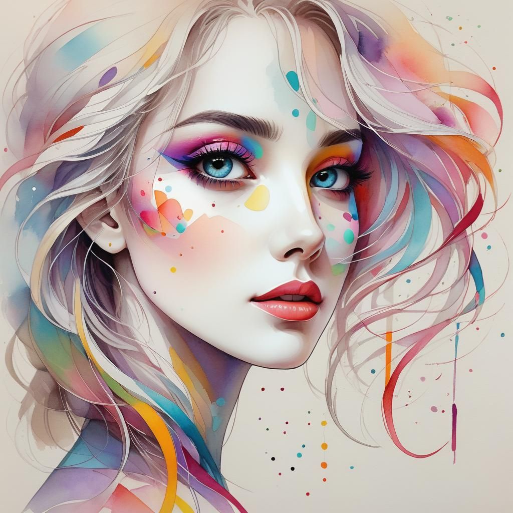 Colorful Pencil Sketch of a Girl's Profile