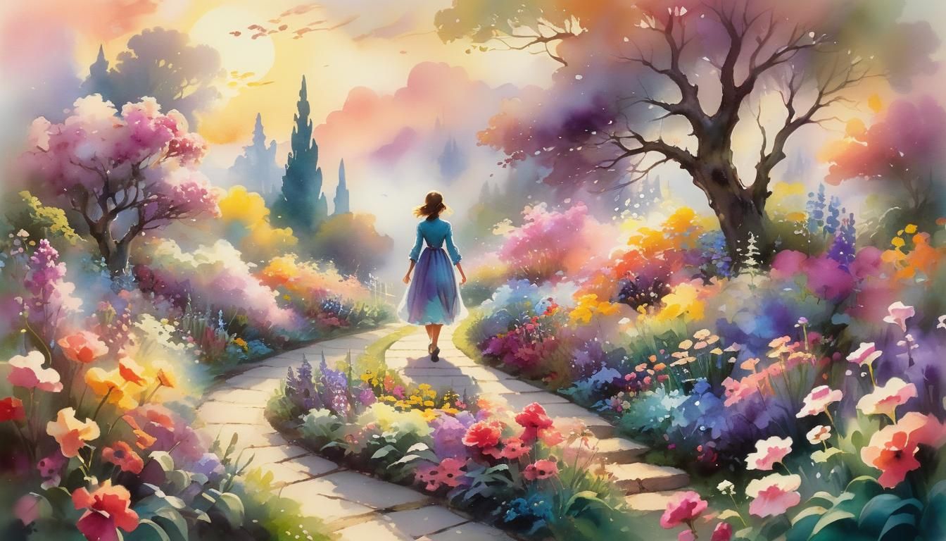 Vibrant Garden Dreamscape in Post-Impressionist Style