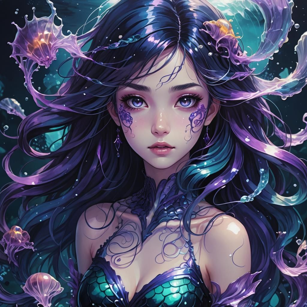 Alluring Dark Mermaid in Anime Style