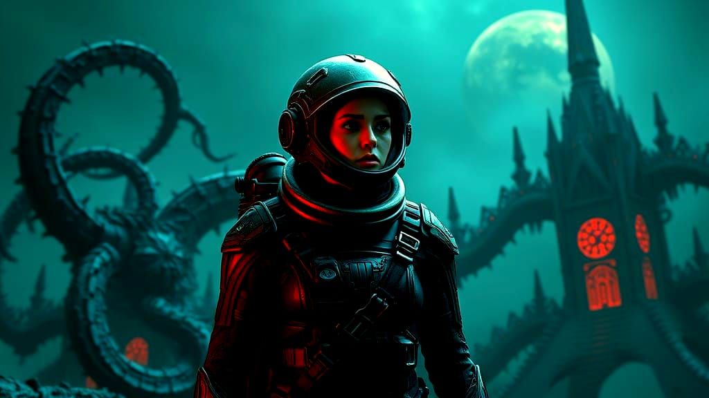 Gothic Space Horror in High-Contrast Colors