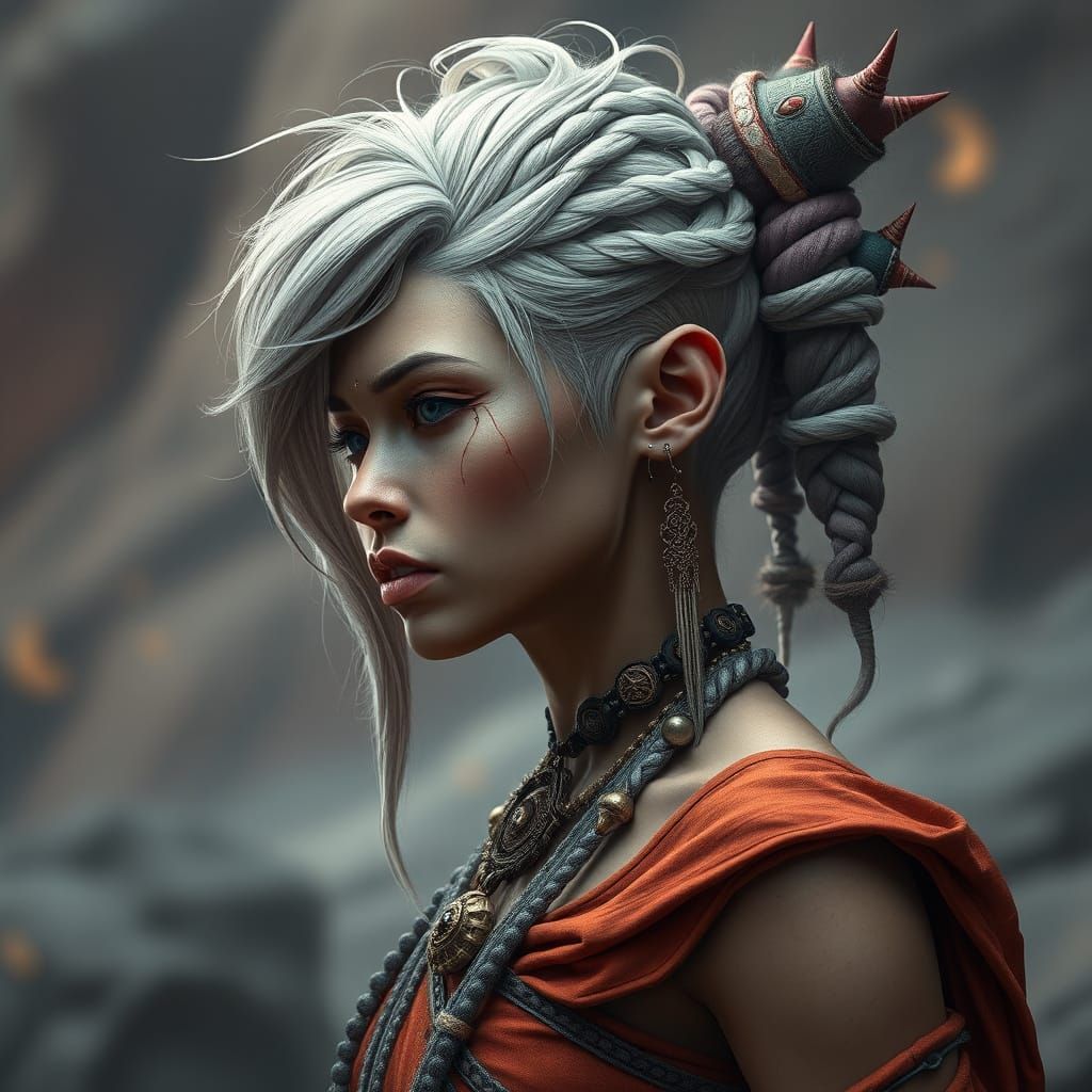 Fantastical Woman with Intricate Braids: Matte Painting