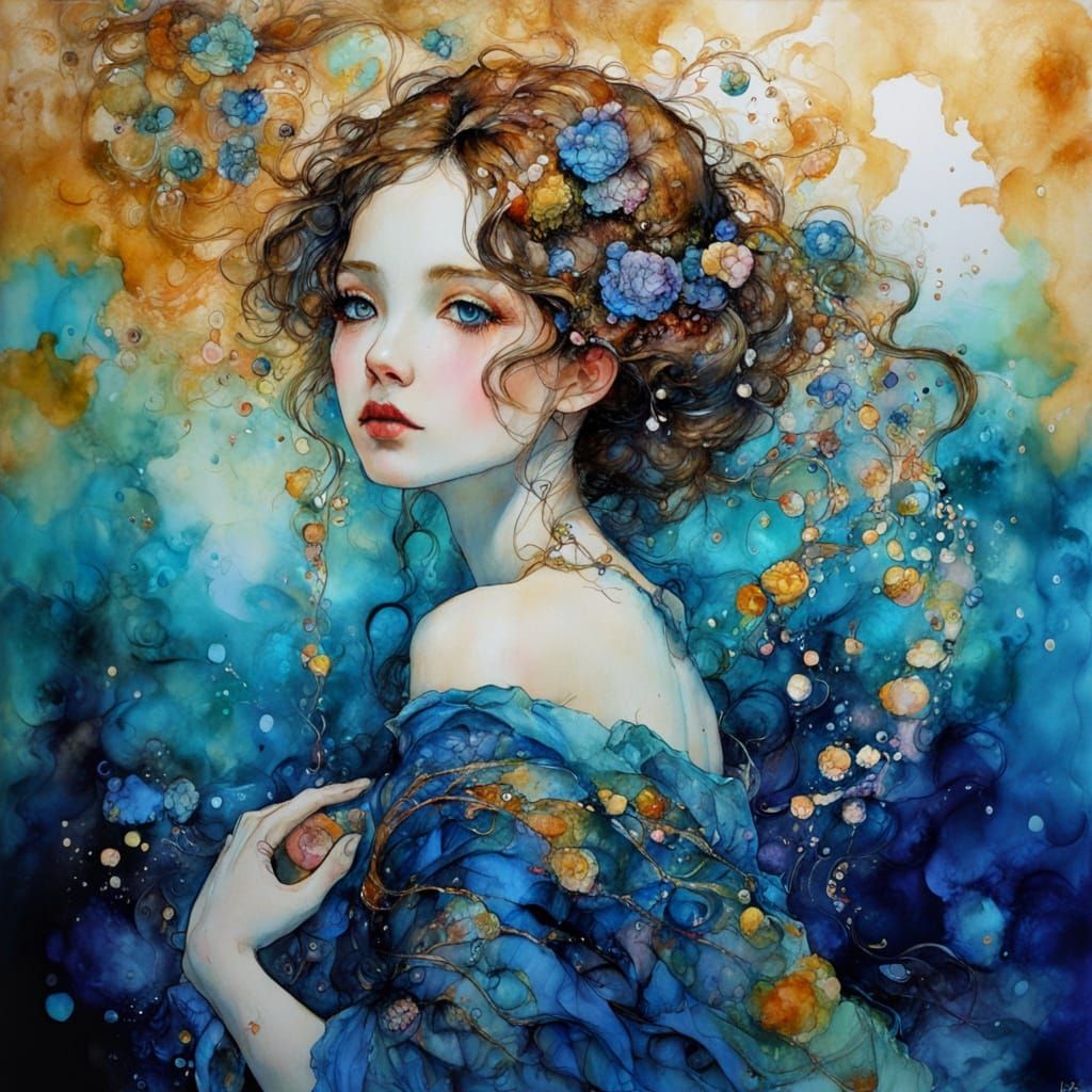 Coy Woman Portrait in Klimt and Royo Style