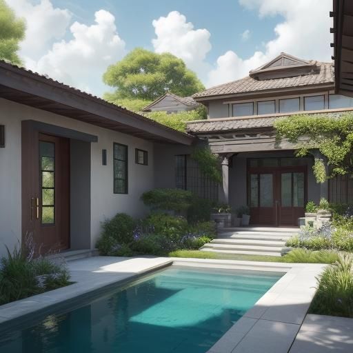 Modern Courtyard Residence with Lush Landscaping in Matte Pa...