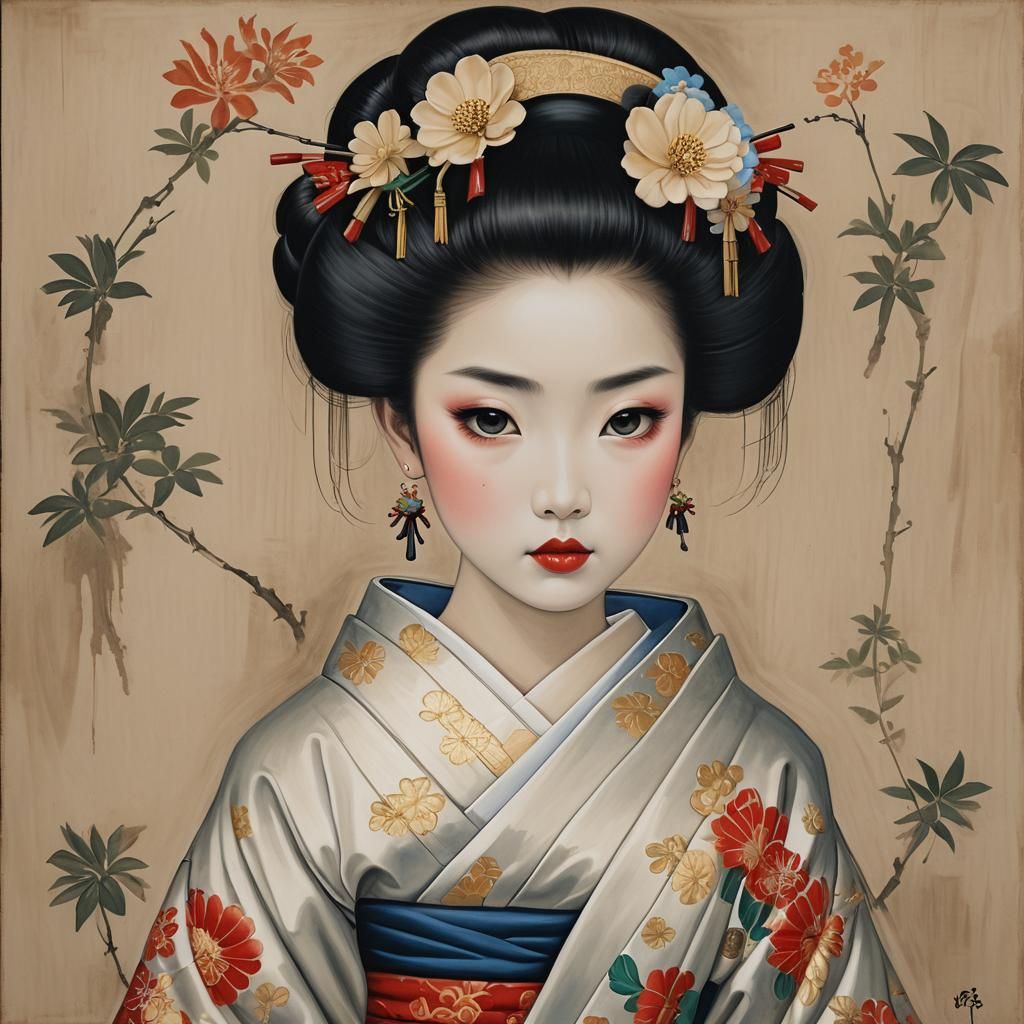 Geisha Portrait in Keane Style