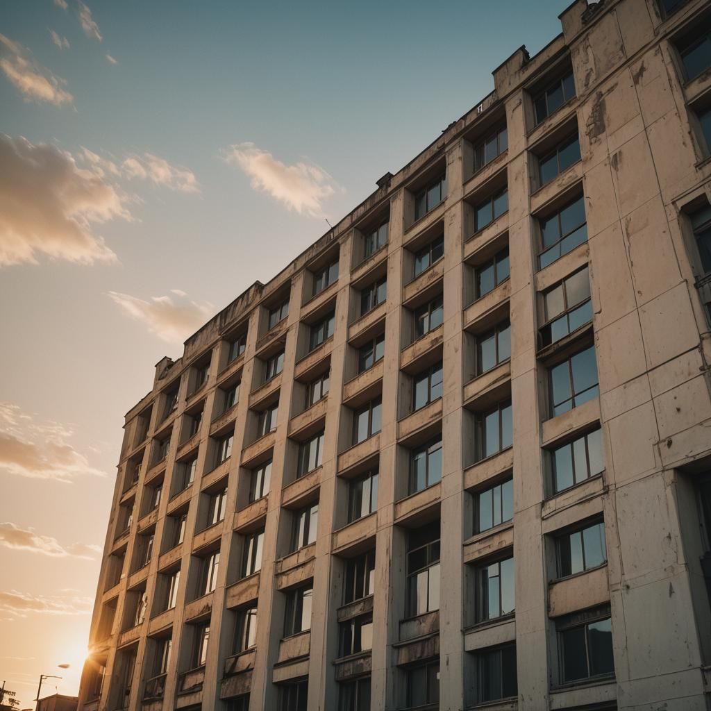 Abandoned Postmodern Architecture at Sunset in Cinematic Sty...