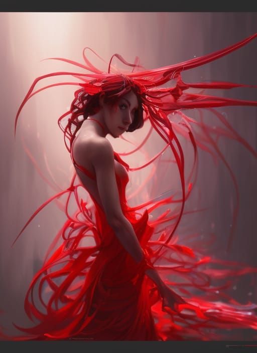 Detailed Red Spider Lily Portrait in Art Nouveau Style