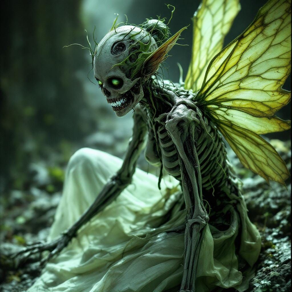 Zombie Fairy with Decaying Flesh and Tattered Dress