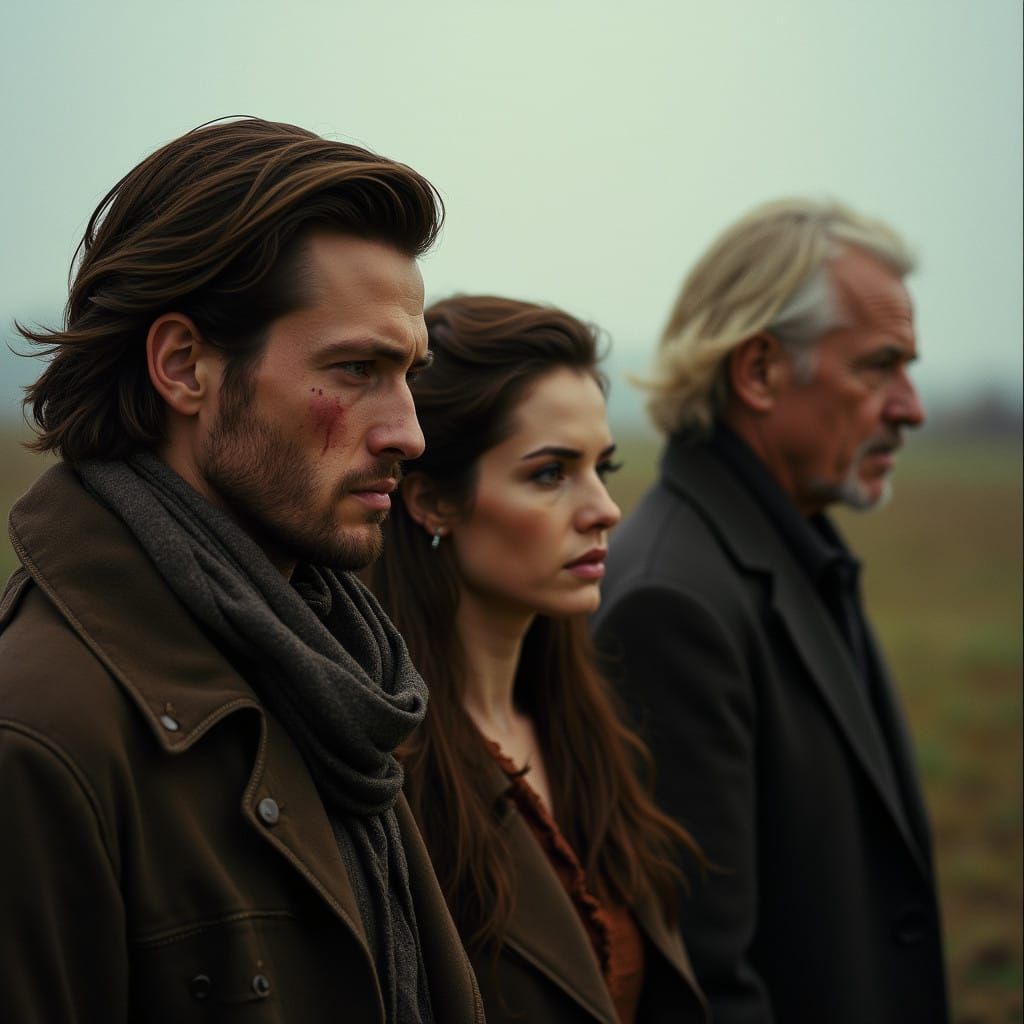 Tension in a Cinematic Landscape: Brown-Haired Men and a Bru...