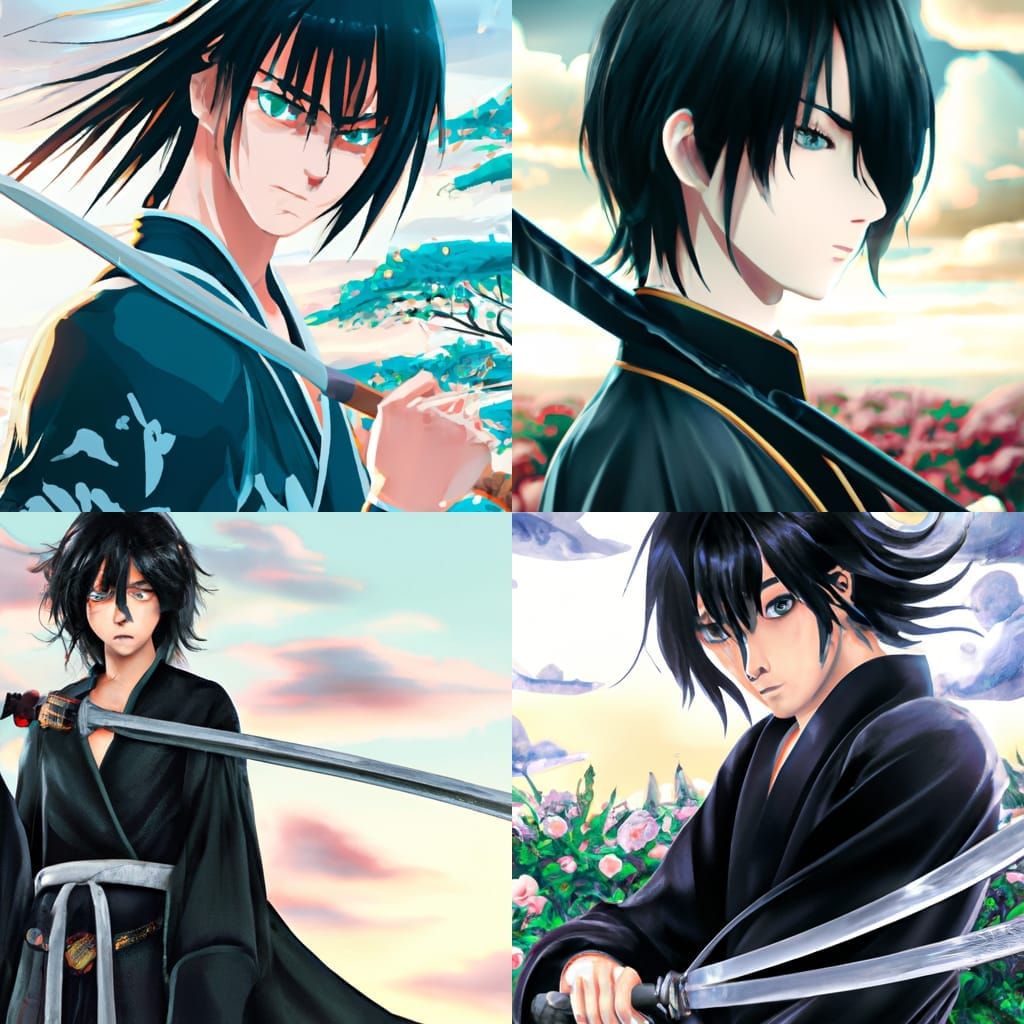 Anime Manhua Boy with Sword in Ghibli Style