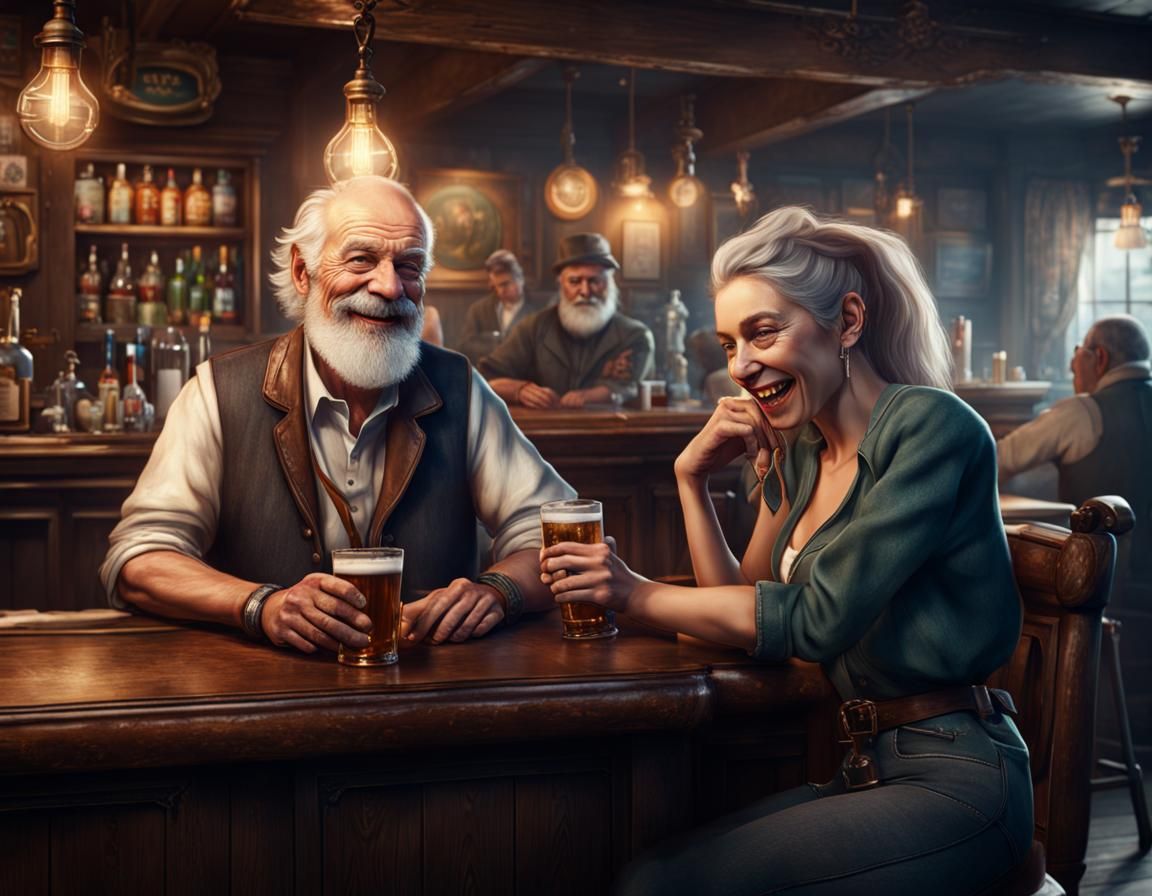 Detailed Matte Painting of Men Admiring Women