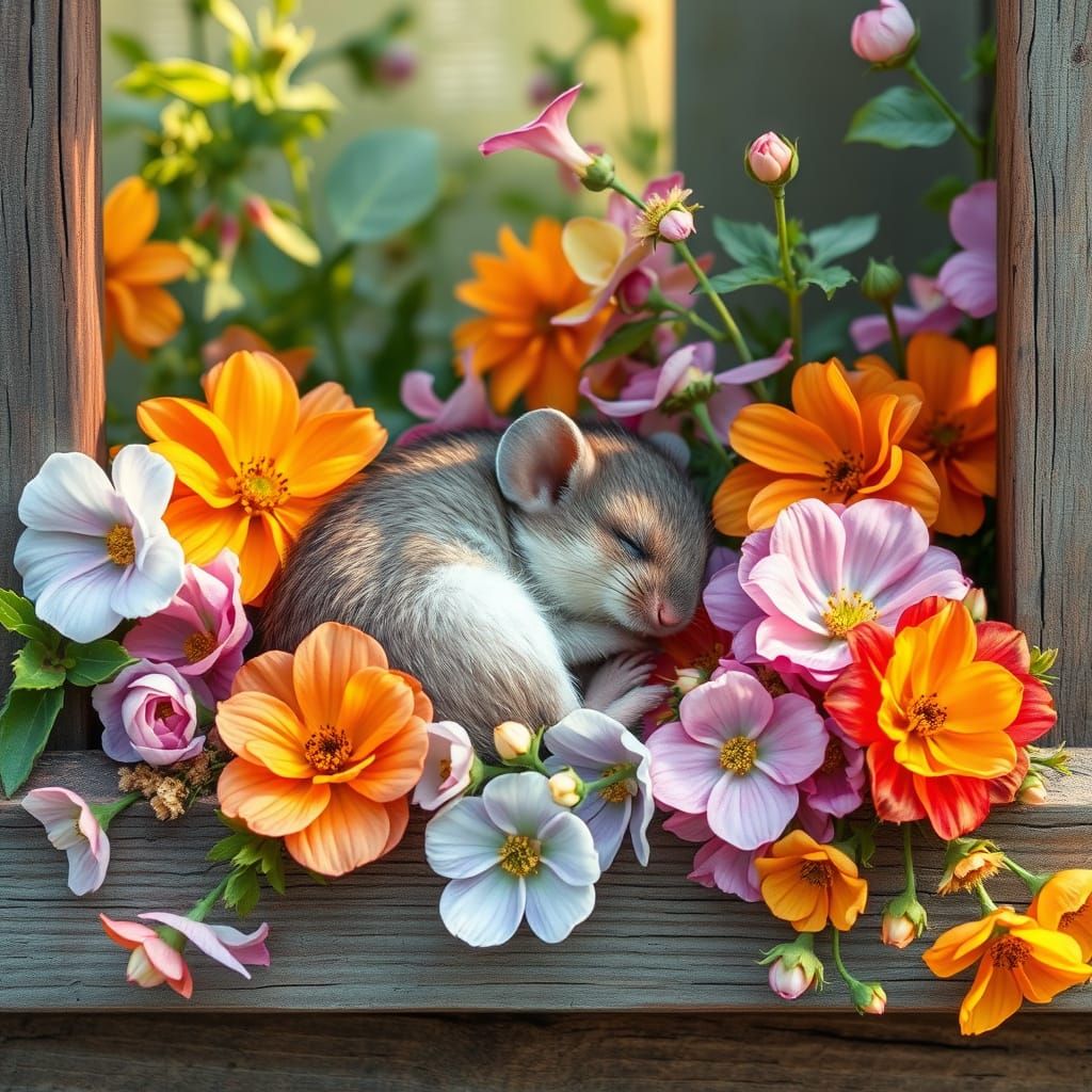 Whimsical Mouse in a Flower Planter