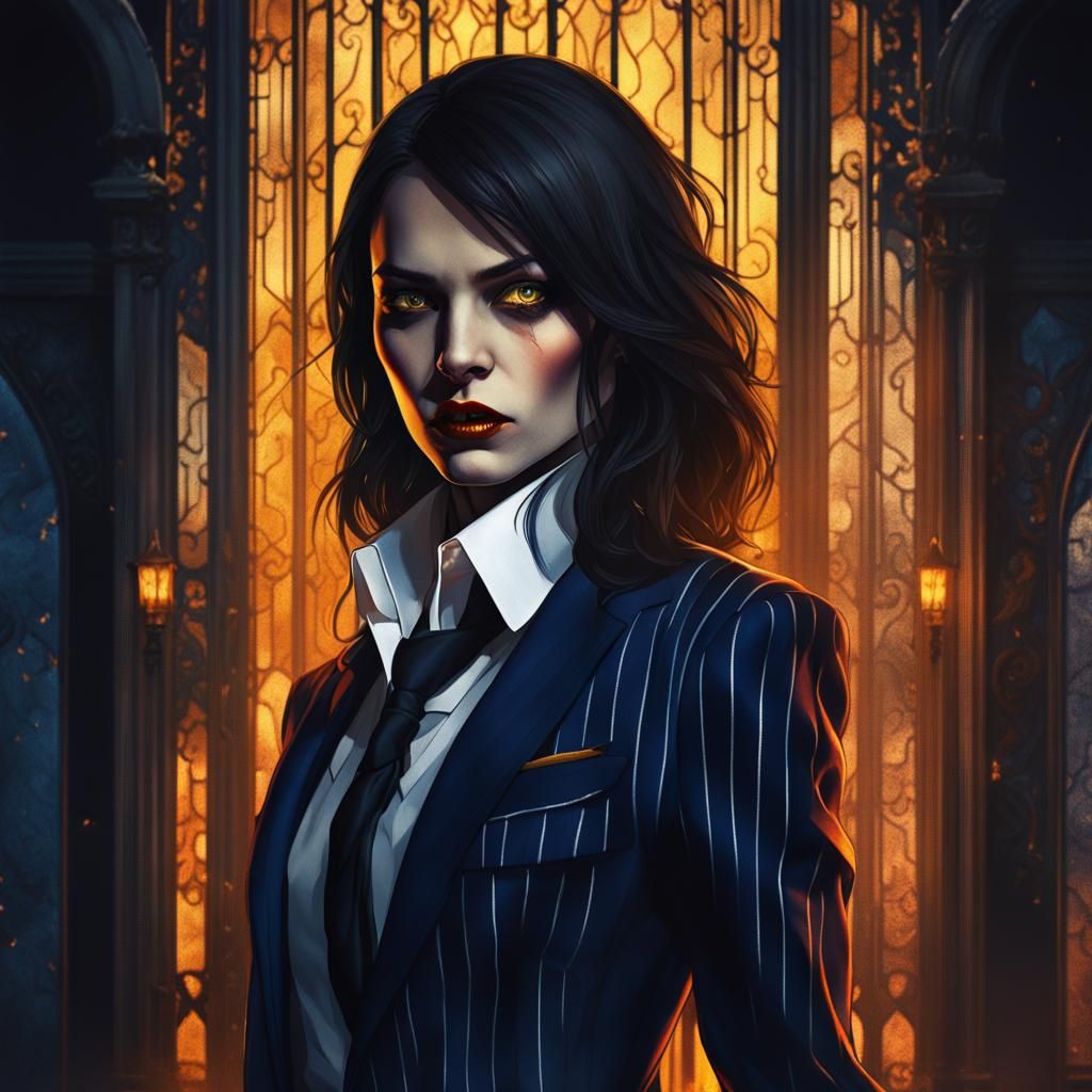 Brunette Vampire Portrait in Dark Fantasy Style