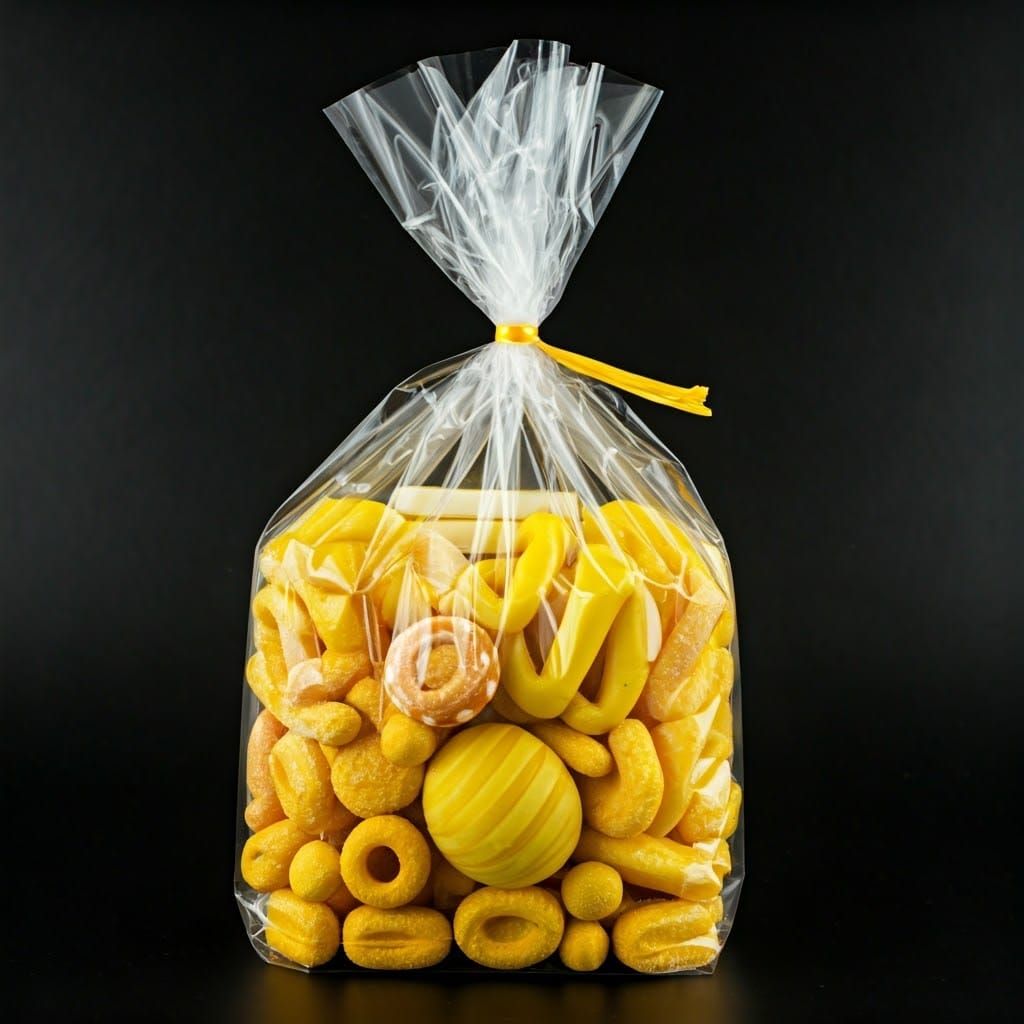 Vibrant Yellow Treats in a Tied Plastic Bag
