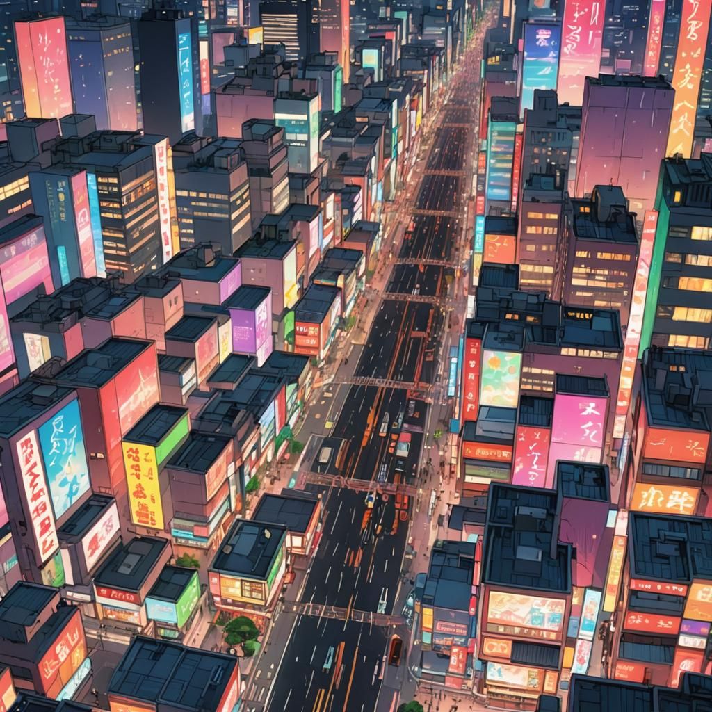 Anime Cityscape with Sakuga Animation and Neon Lights