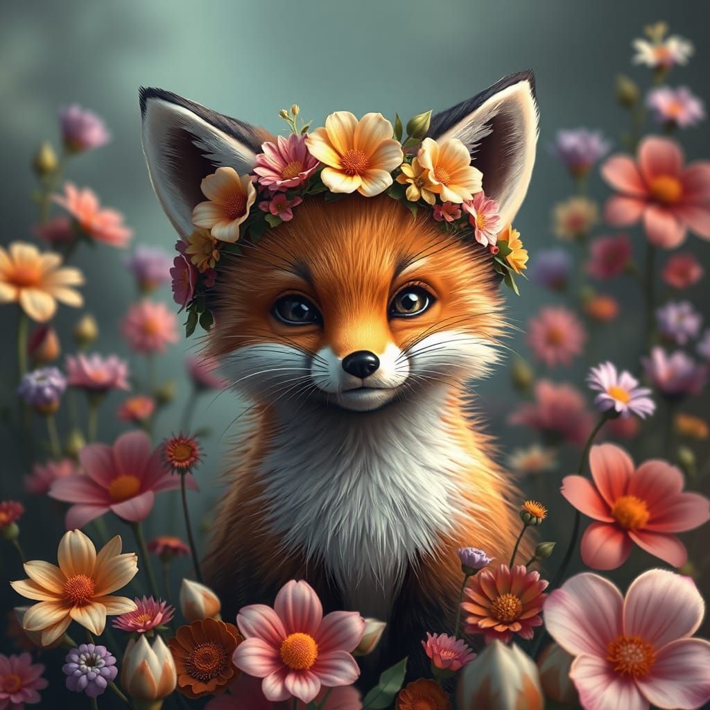 Fox Kit in Flower Crown: Fantasy Concept Art