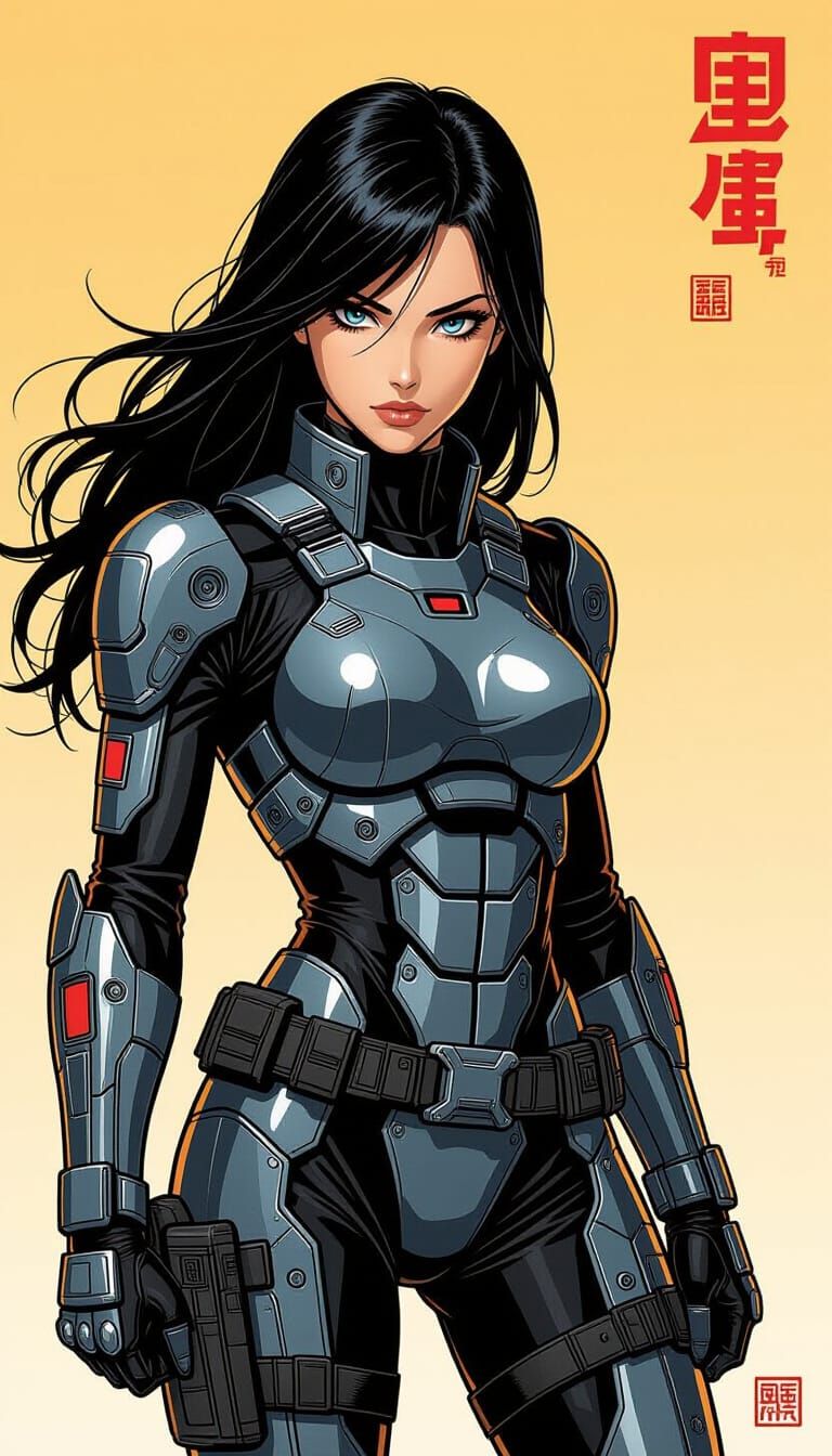 Futuristic FPS Game Box Art with Manga and Giger Influences