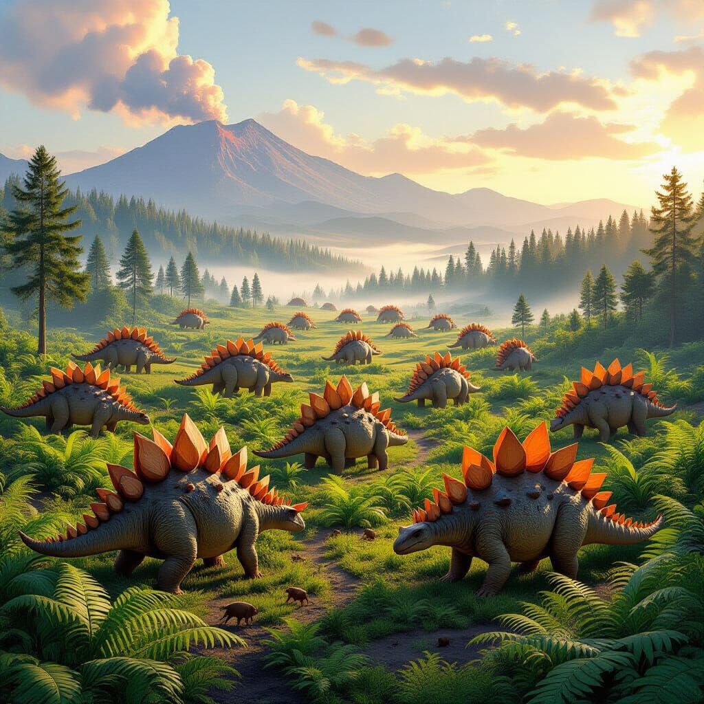 Stegosaurus Migration Across Jurassic Fernlands