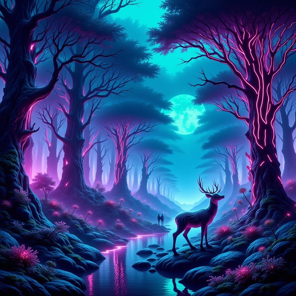 Futuristic Rainforest with Robotic Wildlife in Hyperreal Sty...