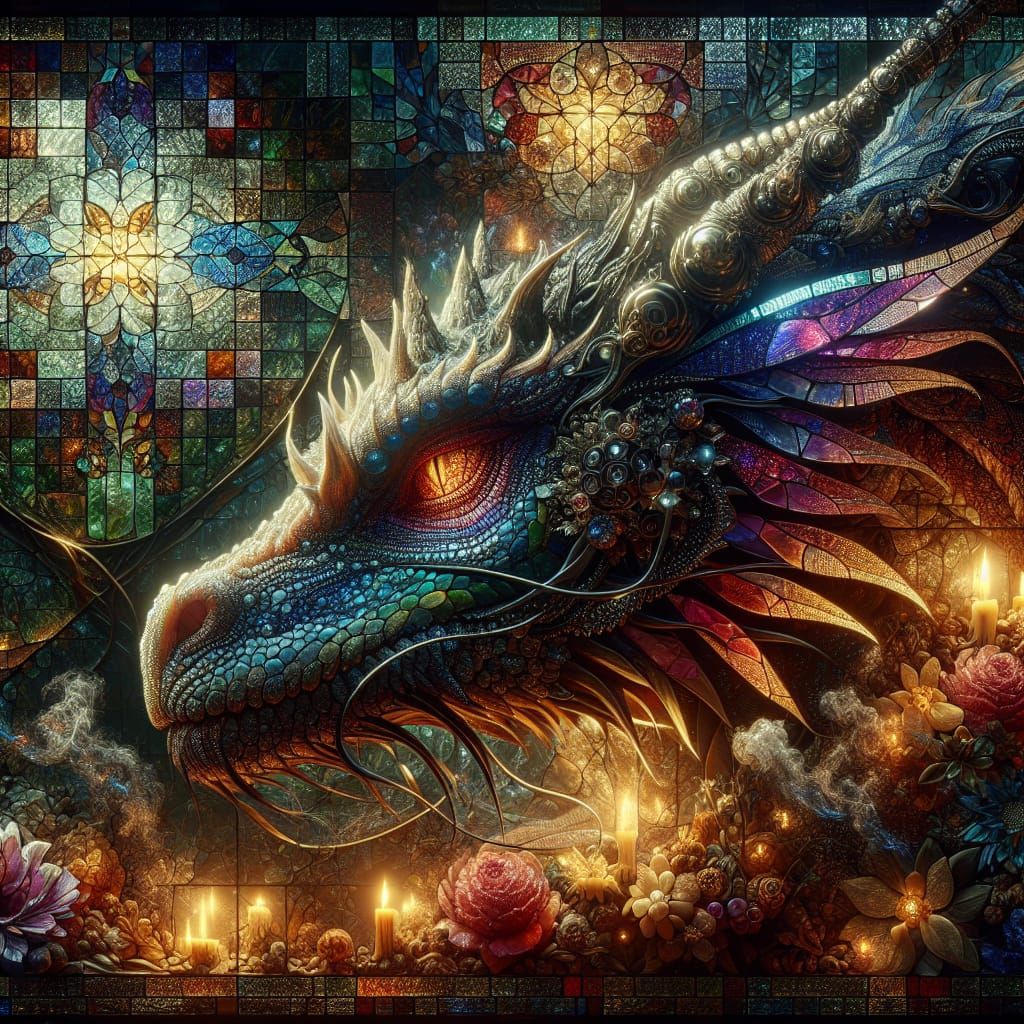 Dragon Queen in Stained Glass Jungle, Hyperrealism