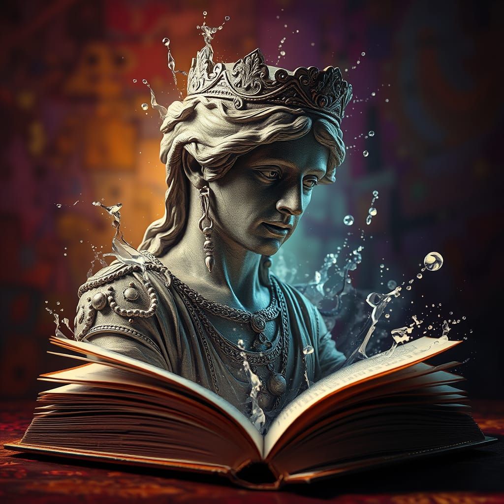 Surreal Statue Emerges from a Dream within a Book