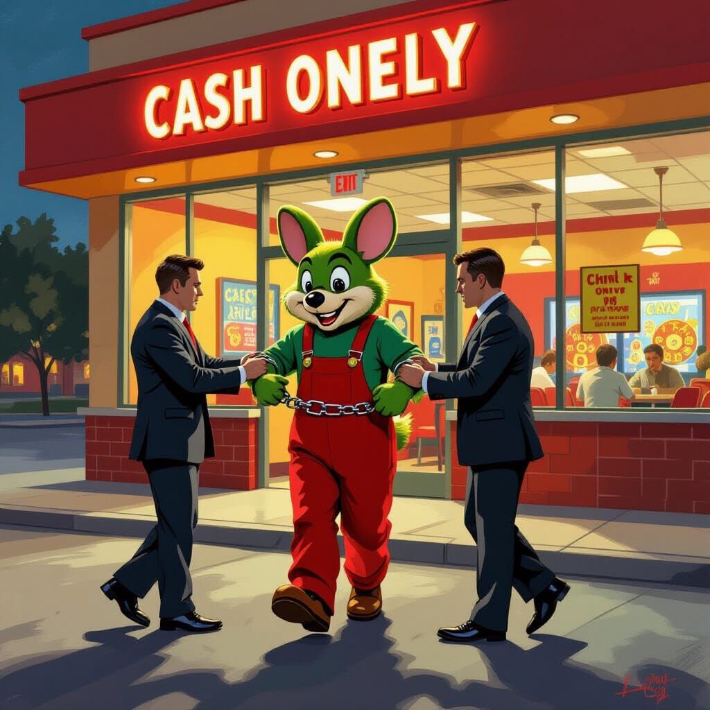Chuck E. Cheese Arrested By IRS Agents in Neo-Noir Style