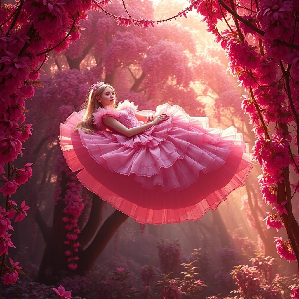 Enchanted Pink Princess in Whimsical Fantasy World