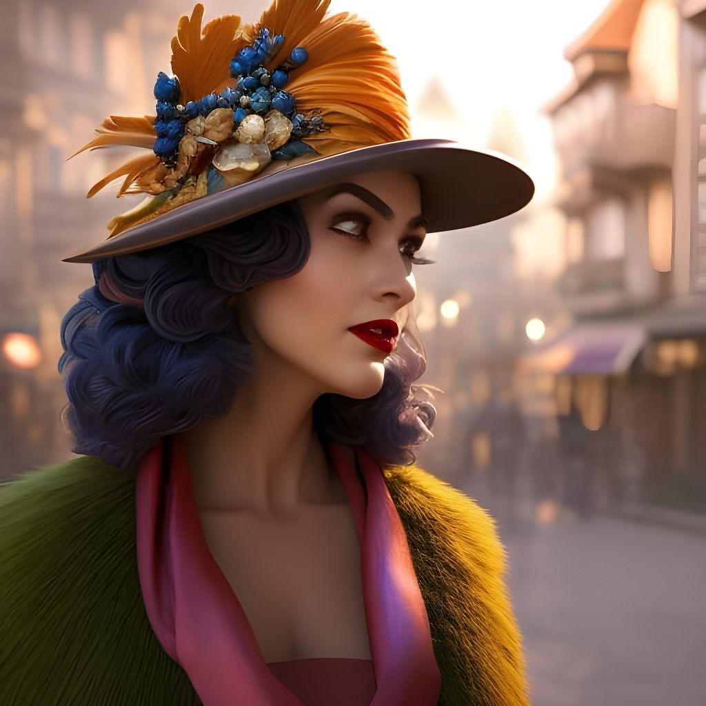 Woman in Feathered Hat, Art Nouveau Style