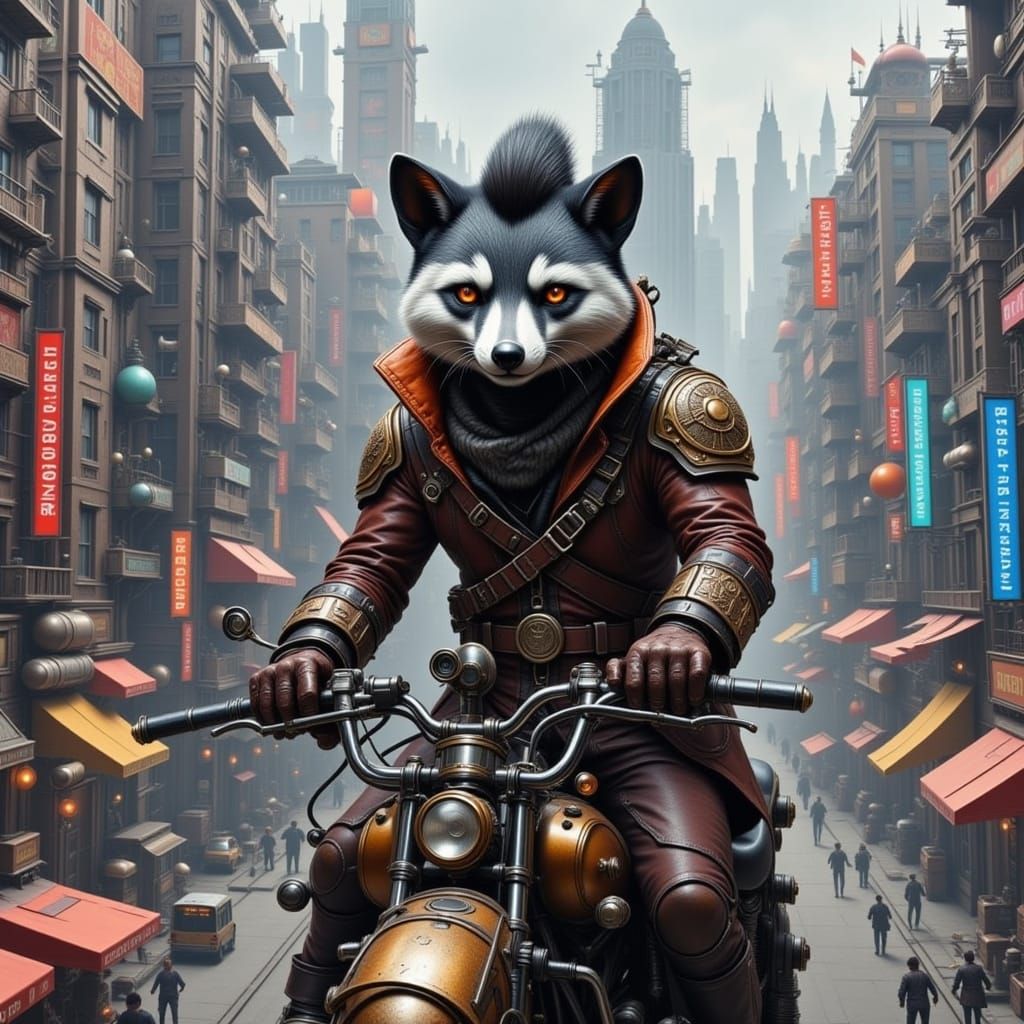 Steampunk Skunk Mercenary on Dystopian Battle Cycle
