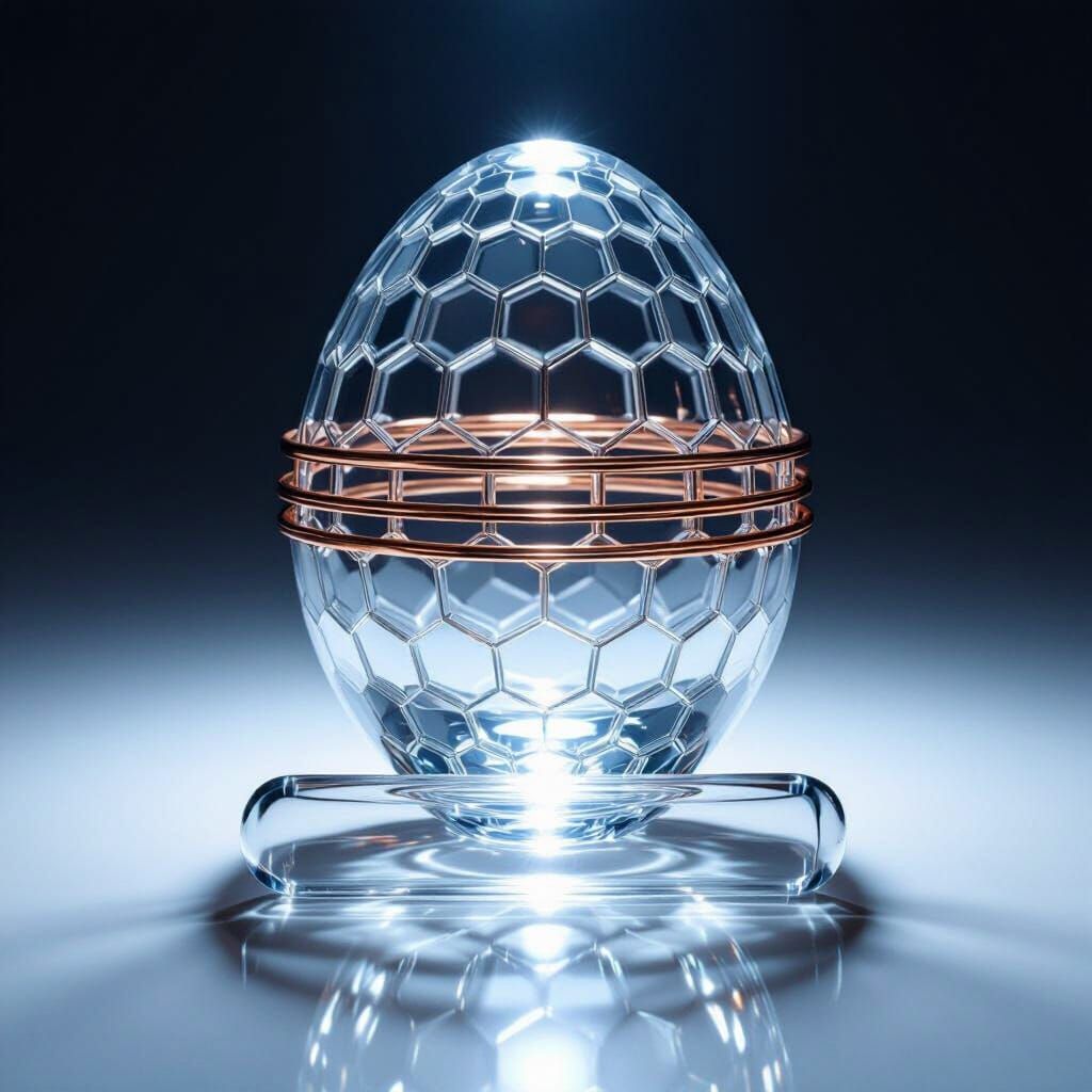 Clear Glass Honeycomb Egg with Copper Bands and Blades