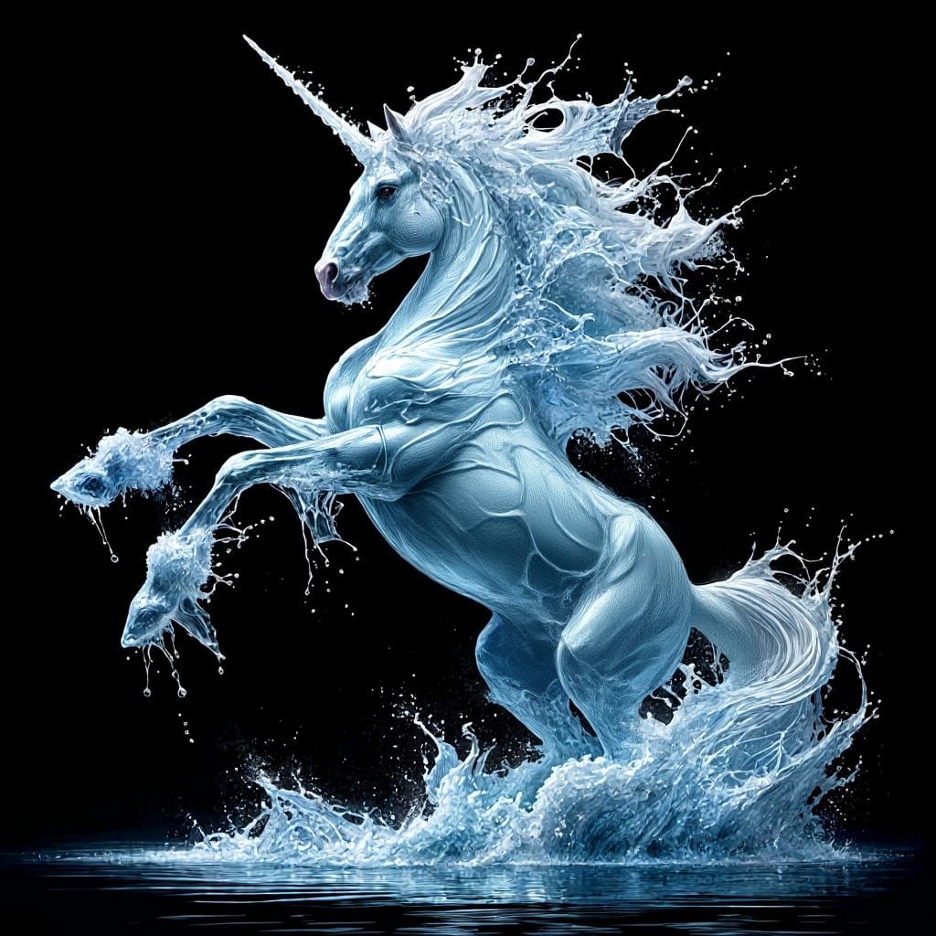 Majestic Water Unicorn in Hyperrealistic Oil Painting Style