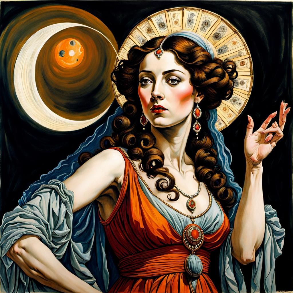 Mystical Fortune Teller: A Renaissance-Inspired Ink Painting
